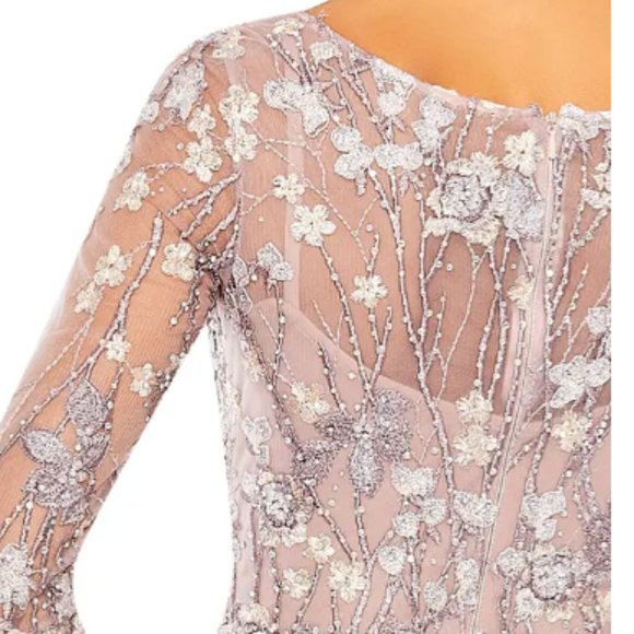 MAC DUGGAL FLORAL EMBROIDERED EMBELLISHED LONG SLEEVE MESH LILLAC GOWN sz 6 - Picture 4 of 5